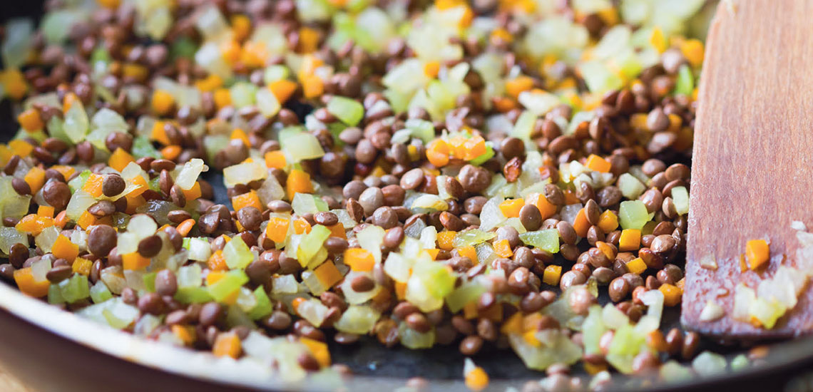 Red lentils with carrots, celery and sweet onion